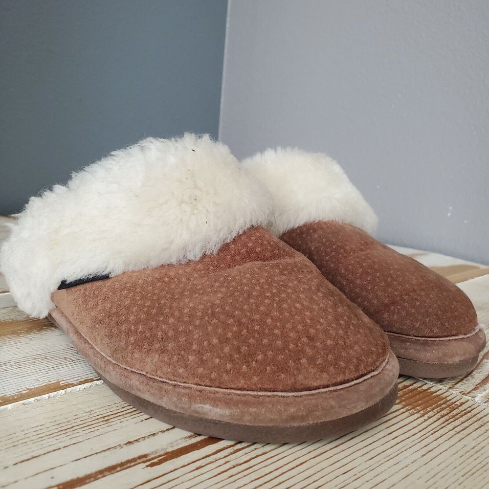 Old‎ Friend Womens Brown Suede Sheepskin Sherpa Lined Slipper Size 5-6